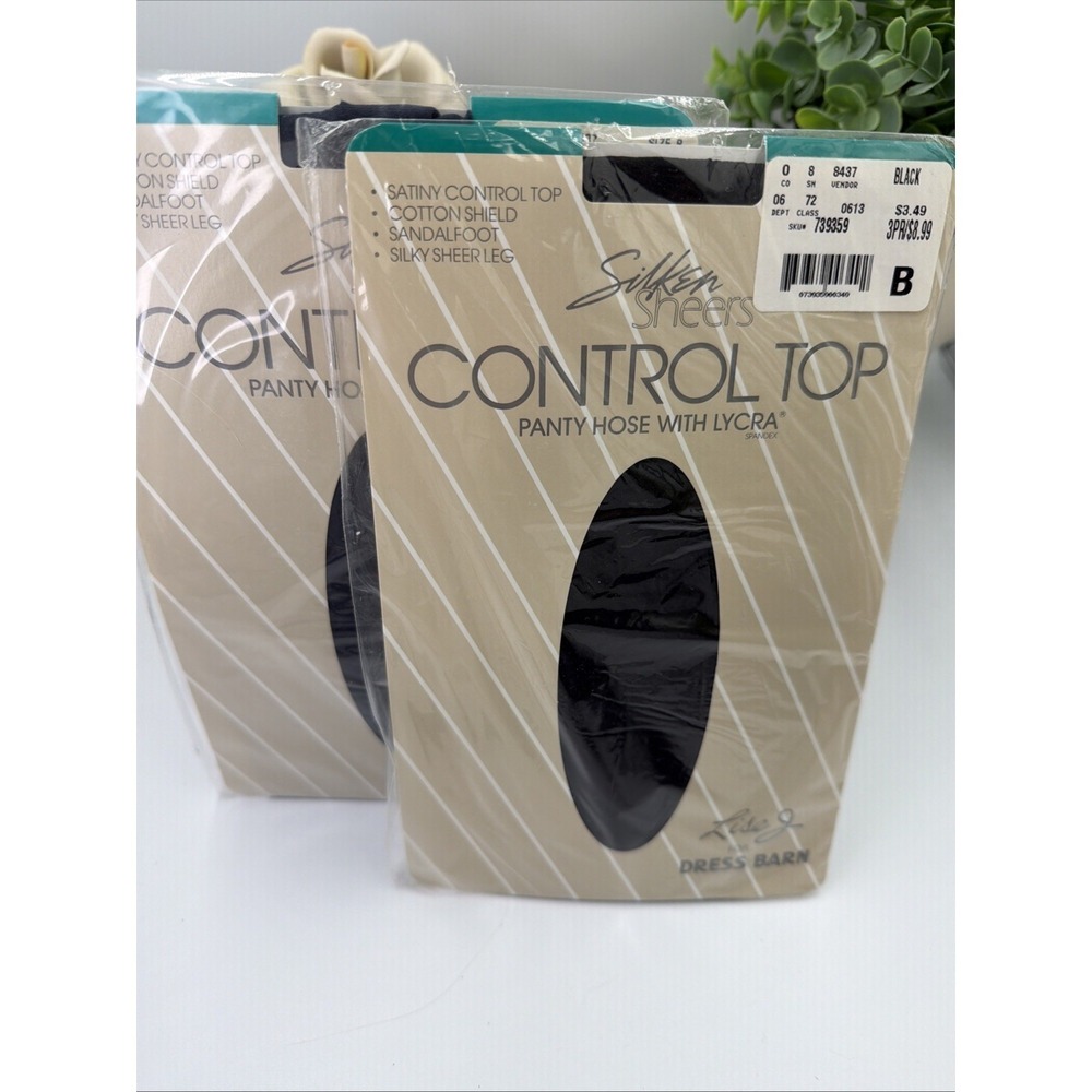 Silken Sheers  Pantyhose Black & Navy Size B Control Top Lycra Spandex Lisa J